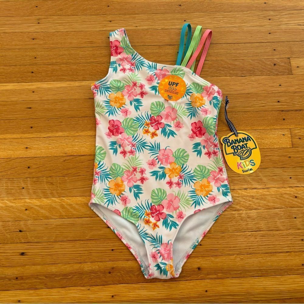 Banana Boat Kids Girls Tropical Print 1 piece bathing suit NWT